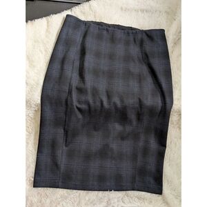 Liverpool Black And Navy Plaid Stretchy Pull On Pencil Skirt Size 16